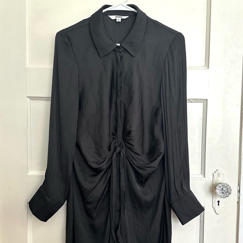 BB Dakota Classic Black Collared Slouchy Tie Dress